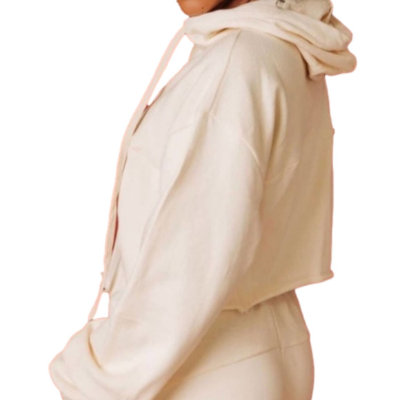 NEW POL Cropped Boxy Long Sleeve Henley Funnel Neck Hoodie Size L - Picture 5 of 6